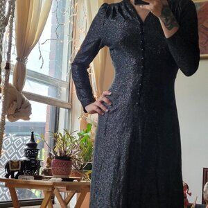 Vintage 70s tiki originals silver and black long sleeve dress - size 7